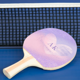 Raquete De Ping Pong Coração Gradiente Roxo Rosa Monograma