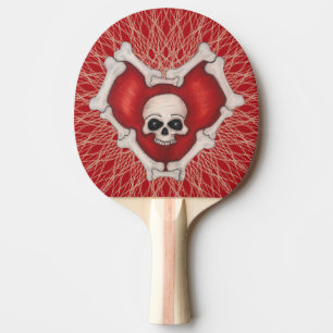 Raquete De Ping Pong Coração Spooky de Ossos com Crânio em Linhas Es
