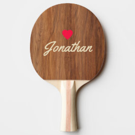 Raquete De Ping Pong Coração Vintage em Madeira de Carvalho Vermelho As