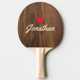 Raquete De Ping Pong Coração Vintage em Madeira de Noz Assinatura