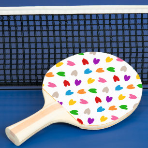 Raquete De Ping Pong Corações Coloridos De Amor Padrão Design Branco
