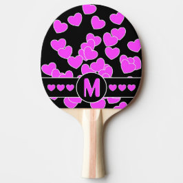 Raquete De Ping Pong Corações Cor-De-Rosa Em Preto / Branco, Monograma