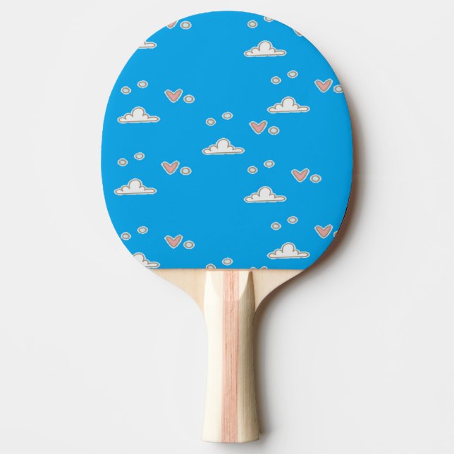 Raquete De Ping Pong Corações e nuvens em azul (Frente)