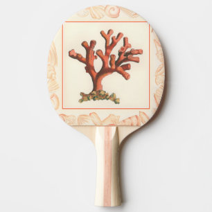 Raquete De Ping Pong Coral Vermelho com Borda de Shell Conch