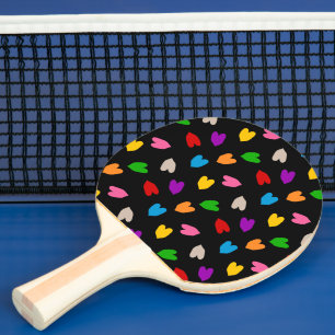 Raquete De Ping Pong Cores Amor Corações Padrão Design Preto