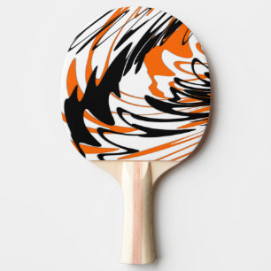Raquete De Ping Pong Cores de Bengala Laranja e Linhas Pretas