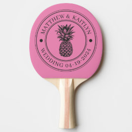 Raquete De Ping Pong Coroa de Casamento de Abacaxi Rosa e Preto & Nome