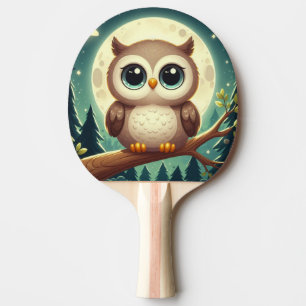 Raquete De Ping Pong Coruja-bebê bonita à noite com lua