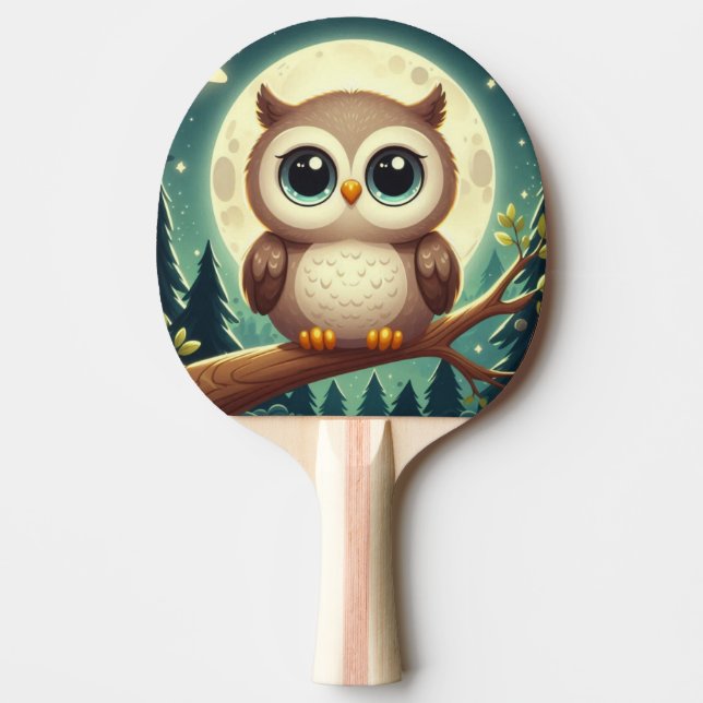 Raquete De Ping Pong Coruja-bebê bonita à noite com lua (Frente)