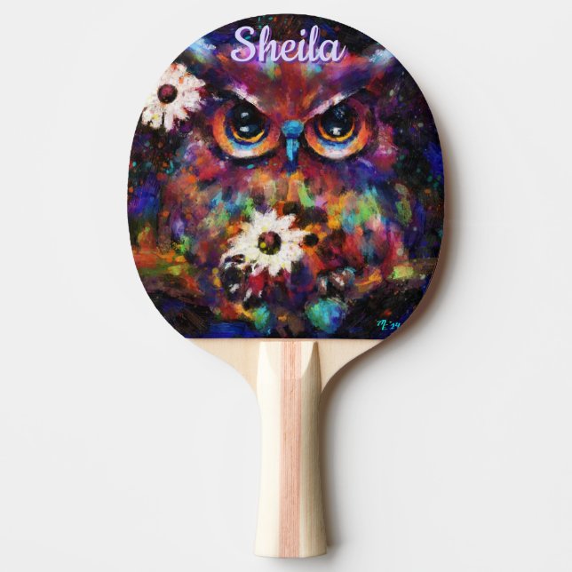 Raquete De Ping Pong Coruja Floral Impressionista Whimsical Personaliza (Frente)