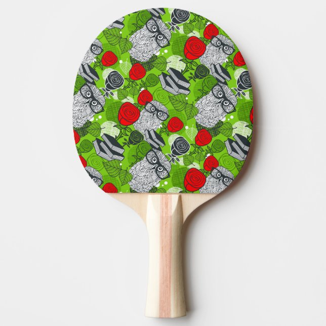 Raquete De Ping Pong Coruja nas rosas vermelhas (Frente)