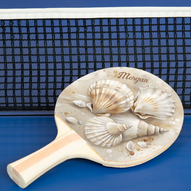 Raquete De Ping Pong Costeira de Aquarela de Seashell (Insitu)