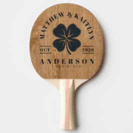 Raquete De Ping Pong Country Pine Wood Irish Lucky Clover Wedding Crest