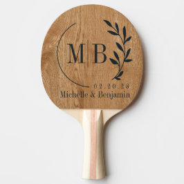 Raquete De Ping Pong Country Pine Wood Leaf Wedding Monogram