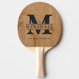 Raquete De Ping Pong Country Pine Wood Monogram & Name Overlay