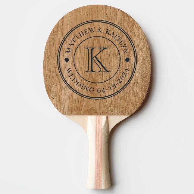 Raquete De Ping Pong Country Pine Wood Wedding Monogram (Verso)