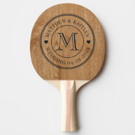 Raquete De Ping Pong Country Pine Wood  Wedding Monogram Heart