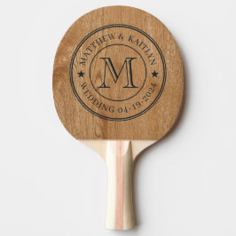 Raquete De Ping Pong Country Pine Wood Wedding Monogram Star