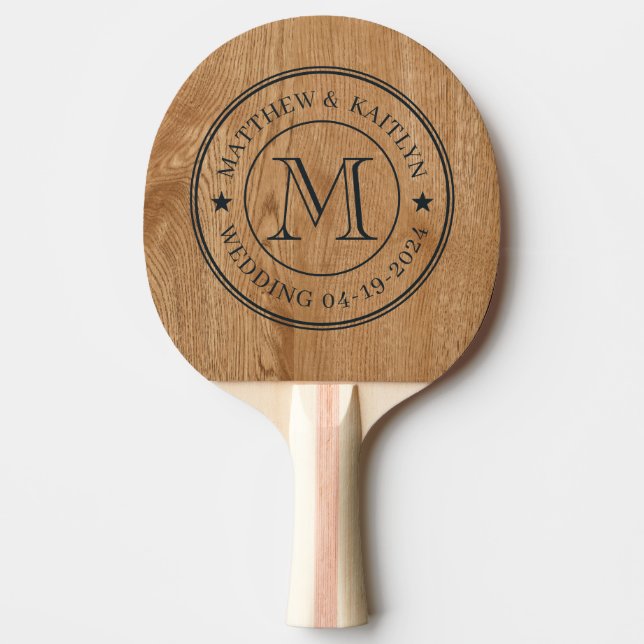 Raquete De Ping Pong Country Pine Wood Wedding Monogram Star (Frente)