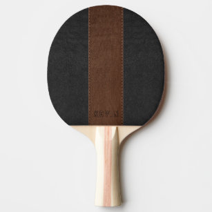 Raquete De Ping Pong Couro Marrom e Preto-Vintage Elegante