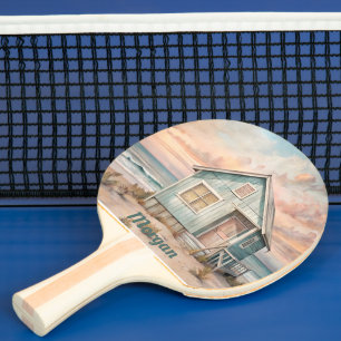 Raquete De Ping Pong Cozy Coastage Cottage Beach House Watercolor