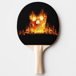 Raquete De Ping Pong Crânio Flamejante de Fogo Caveira Goth