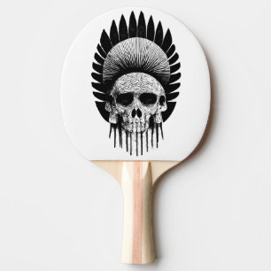 Raquete De Ping Pong Crânio Índio Negro E Branco