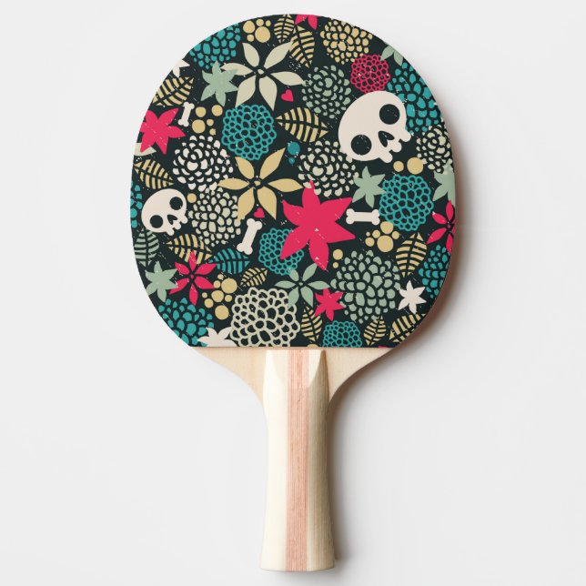 Raquete De Ping Pong Crânio nas flores (Frente)