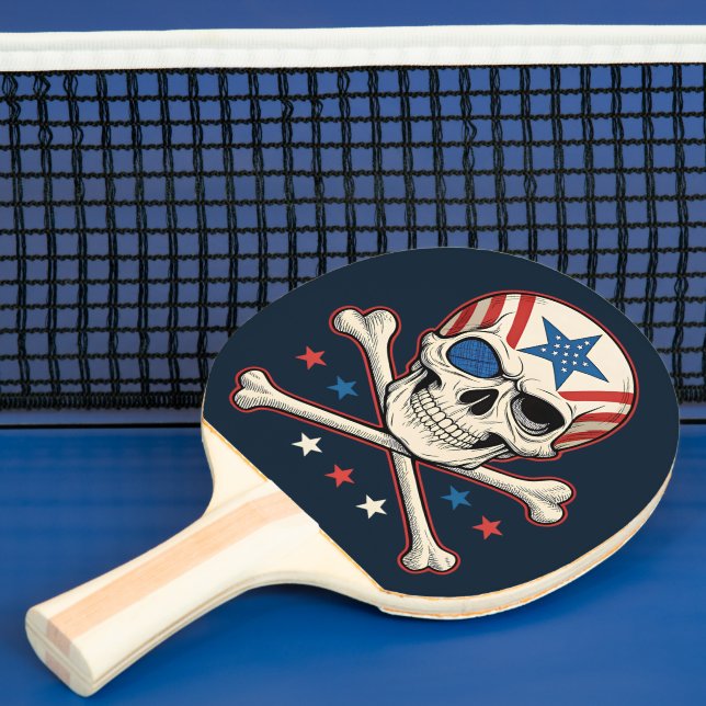 Raquete De Ping Pong Crânio Patriótico e Bandeira Americana Crossbones (Insitu)