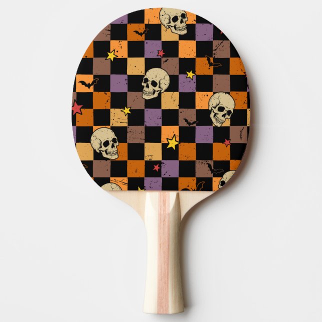 Raquete De Ping Pong Crânios e morcegos de Halloween (Frente)