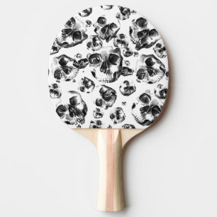 Raquete De Ping Pong Crânios Preto e Branco Padrão de Arte de Caveira