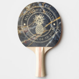Raquete De Ping Pong Crista de Casamento Black Marble & Gold Pineapple
