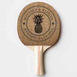 Raquete De Ping Pong Crista de Casamento de Abacaxi em Sacaria Marrom &