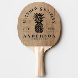 Raquete De Ping Pong Crista de Casamento de Abacaxi Tropical em Madeira