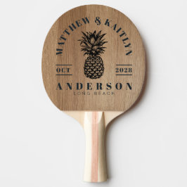 Raquete De Ping Pong Crista de Casamento de Abacaxi Tropical em Madeira