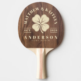 Raquete De Ping Pong Crista de Casamento Irish Clover em Madeira de Noz
