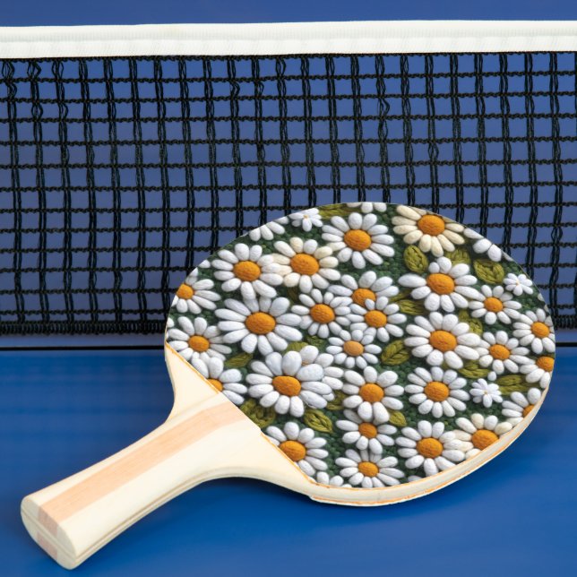 Raquete De Ping Pong Crochet White Daisies Spring Wildflowers (Insitu)