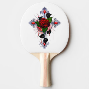 Raquete De Ping Pong Cruz de Prata com Rosa vermelha