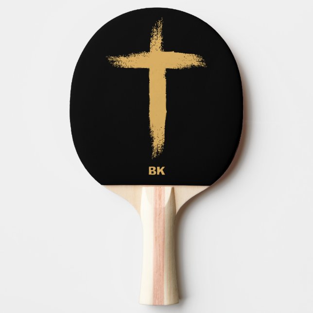 Raquete De Ping Pong Cruz Religiosa de Ouro (Frente)