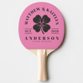 Raquete De Ping Pong Cume de Casamento de Trevo Irlandês Rosa e Preto