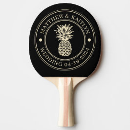 Raquete De Ping Pong Cumeeira de Casamento de Abacaxi Preto e Creme & N