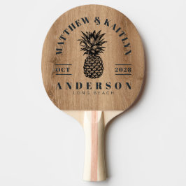 Raquete De Ping Pong Cumeeira de Casamento de Abacaxi Tropical em Madei