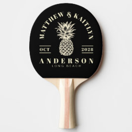 Raquete De Ping Pong Cumeeira de Casamento de Abacaxi Tropical Preto e 