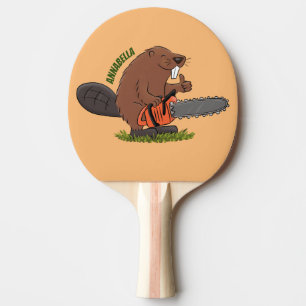 Raquete De Ping Pong Curioso castor com humor de desenho animado de mot