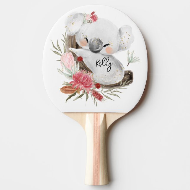 Raquete De Ping Pong Cute Baby Koala Dourado Speckle Nome Personalizado (Frente)