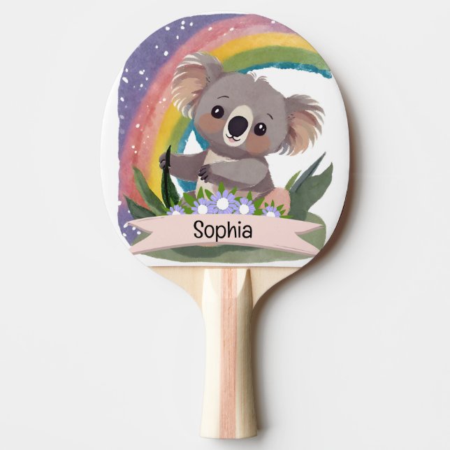 Raquete De Ping Pong Cute Baby Koala Rainbow Nome Personalizado (Frente)