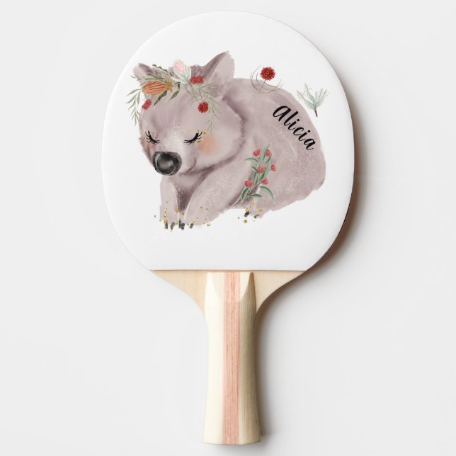 Raquete De Ping Pong Cute Baby Wombat Dourado Speckle Nome Personalizad (Frente)