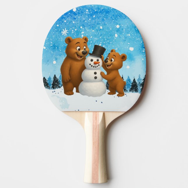 Raquete De Ping Pong cute bears building a snowman (Frente)