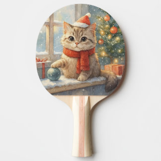 Raquete De Ping Pong Cute Whimsical Christmas cat