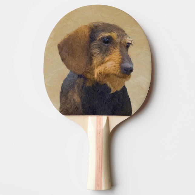 Raquete De Ping Pong Dachshund (Wirehaired): Pintura original de cães (Frente)